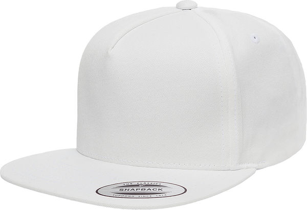 Am image of a Custom Yupoong Classics Flat Bill Cap in White!