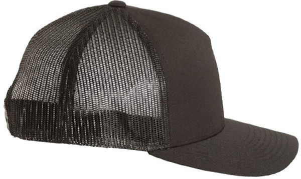 An image of a Custom Yupoong Adult 5 Panel Retro Trucker Cap in Black!