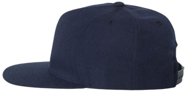 An image of a Custom Yupoong Adult Premium 5 Panel Snapback Cap in Navy!