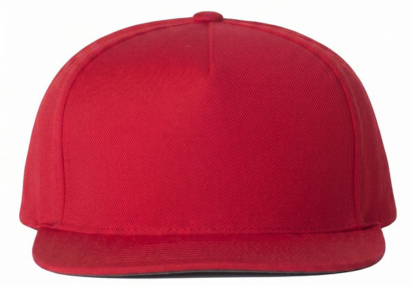 An image of a Custom Yupoong Adult Premium 5 Panel Snapback Cap in Red!