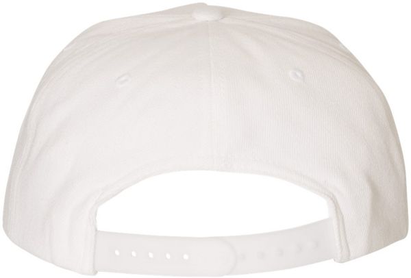 Am image of a Custom Yupoong Adult Premium 5 Panel Snapback Cap in White!