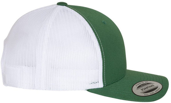 An image of a Custom Yupoong Adult Retro Trucker Cap in Evergreen/White!