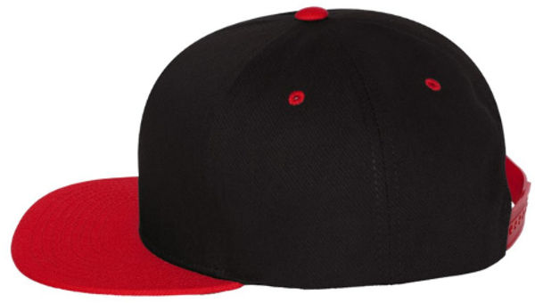 An image of a Custom Yupoong Classics Flat Bill Cap in Black/Red!