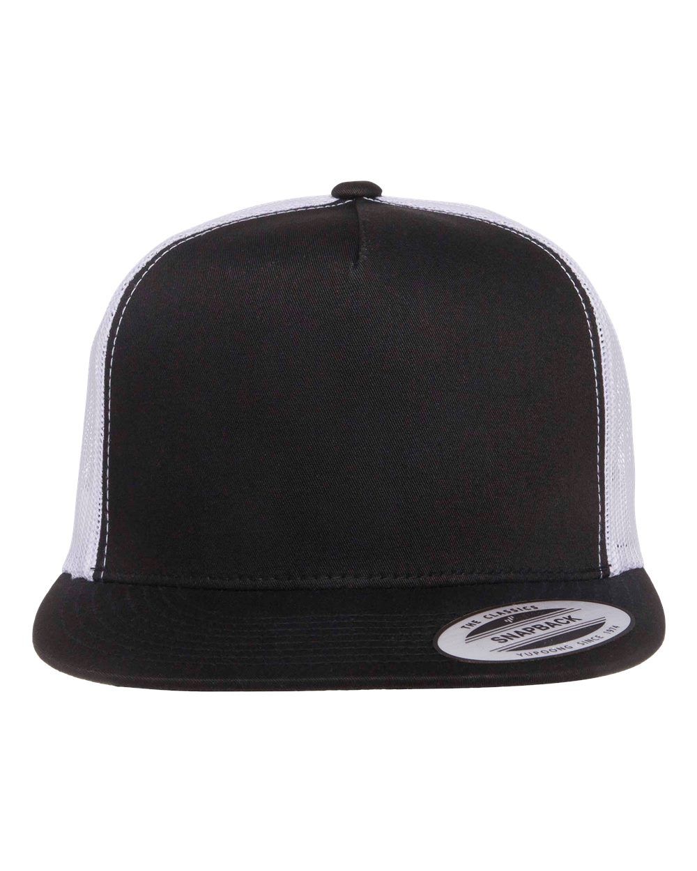 Yupoong Five Panel Classic Trucker Cap in Black/White