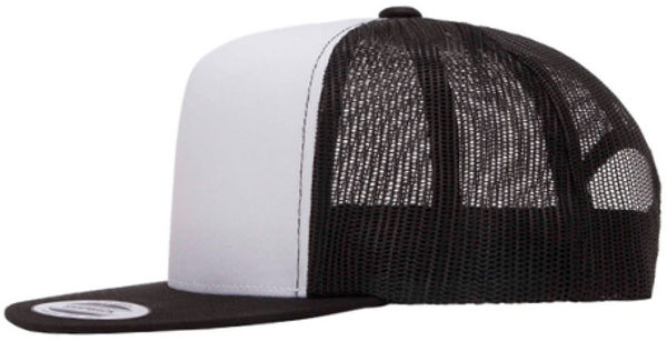 An image of a Custom Yupoong Five Panel Classic Trucker Cap in Black/White!