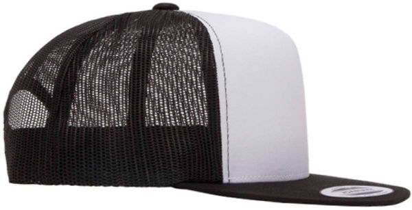 An image of a Custom Yupoong Five Panel Classic Trucker Cap in Black/White!