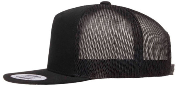 An image of a Custom Yupoong Five Panel Classic Trucker Cap in Black!