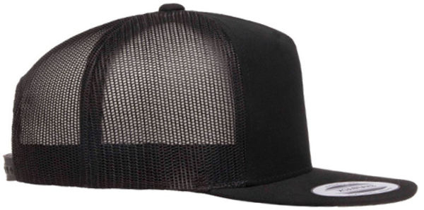 An image of a Custom Yupoong Five Panel Classic Trucker Cap in Black!