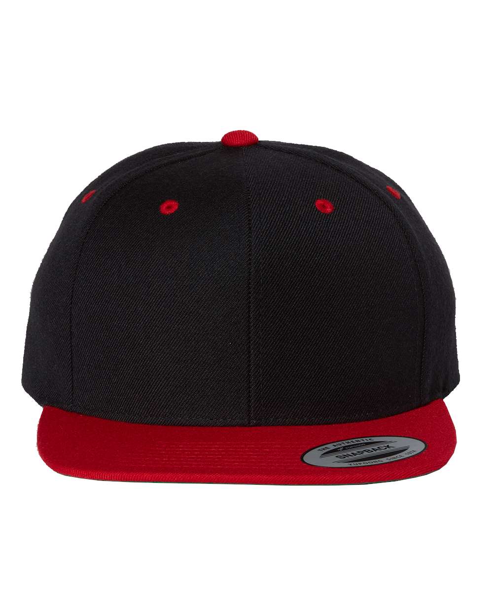Yupoong Flat Bill Snapback Cap in Black/ Red