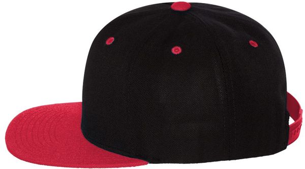 An image of a Custom Yupoong Flat Bill Snapback Cap in Black/ Red!