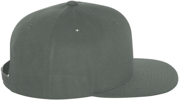 An image of a Custom Yupoong Flat Bill Snapback Cap in Dark Grey!