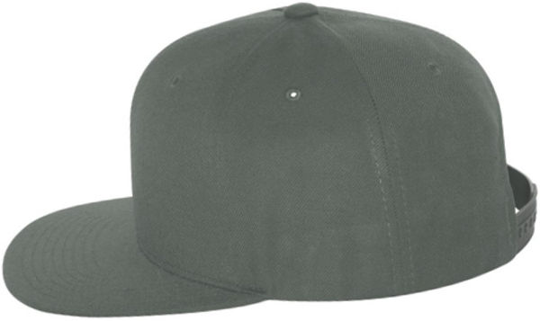 An image of a Custom Yupoong Flat Bill Snapback Cap in Dark Grey!