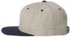 An image of a Custom Yupoong Flat Bill Snapback Cap in Heather Grey/Navy!
