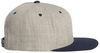 An image of a Custom Yupoong Flat Bill Snapback Cap in Heather Grey/Navy!