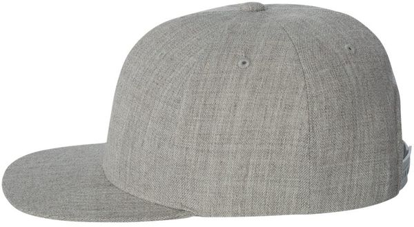 An image of a Custom Yupoong Flat Bill Snapback Cap in Heather Grey!
