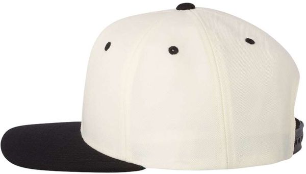 An image of a Custom Yupoong Flat Bill Snapback Cap in Natural/ Black!