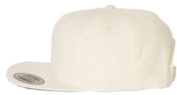 An image of a Custom Yupoong Flat Bill Snapback Cap in Natural!
