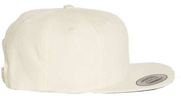 An image of a Custom Yupoong Flat Bill Snapback Cap in Natural!