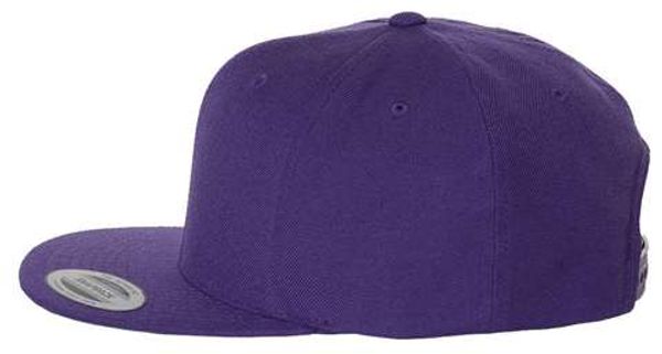 An image of a Custom Yupoong Flat Bill Snapback Cap in Purple!