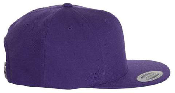 An image of a Custom Yupoong Flat Bill Snapback Cap in Purple!