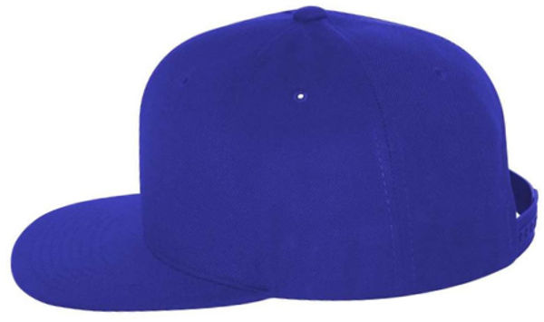 An image of a Custom Yupoong Flat Bill Snapback Cap in Royal!