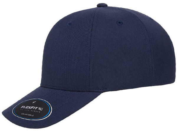 An image of a Custom Yupoong Flexfit Nu Adjustable Cap in Navy!