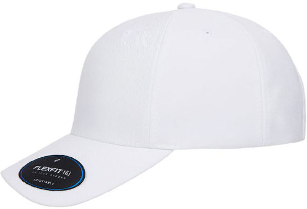 An image of a Custom Yupoong Flexfit Nu Adjustable Cap in White!