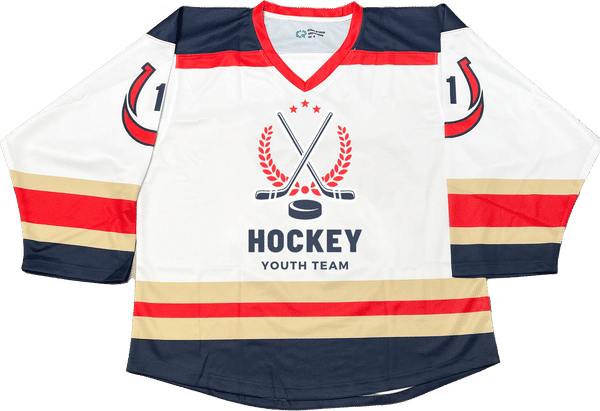 Am image of a Custom Sublimated Youth Hockey Jersey in Hockey Fabric!