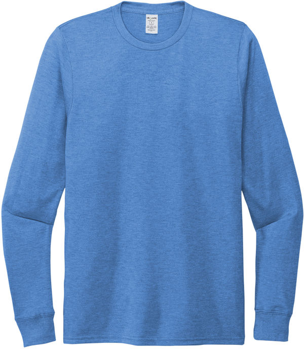 An image of a Custom ALLMADE Unisex Tri Blend Long Sleeve Tee in Azure Blue!