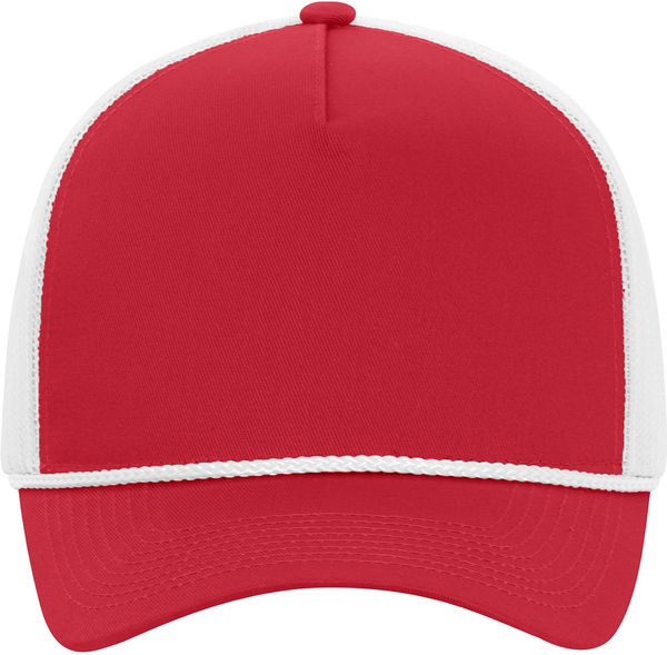 An image of a Custom ATC Everyday Cotton Twill 5 Panel Trucker Rope Cap in Red/White!