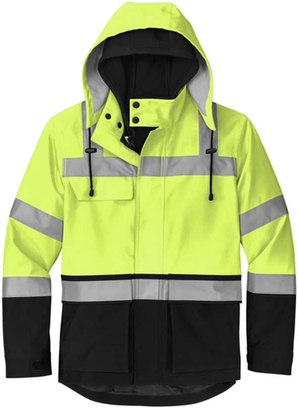 An image of a Custom Cornerstone ANSI 107 Class 3 Waterproof Ripstop 3 in 1 Parka in Safety Yellow!