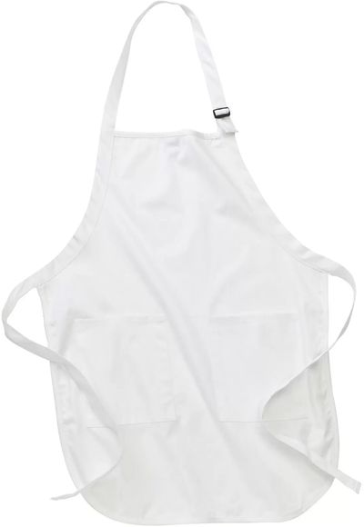 Am image of a Custom ATC Full Length Apron with Pockets in White!