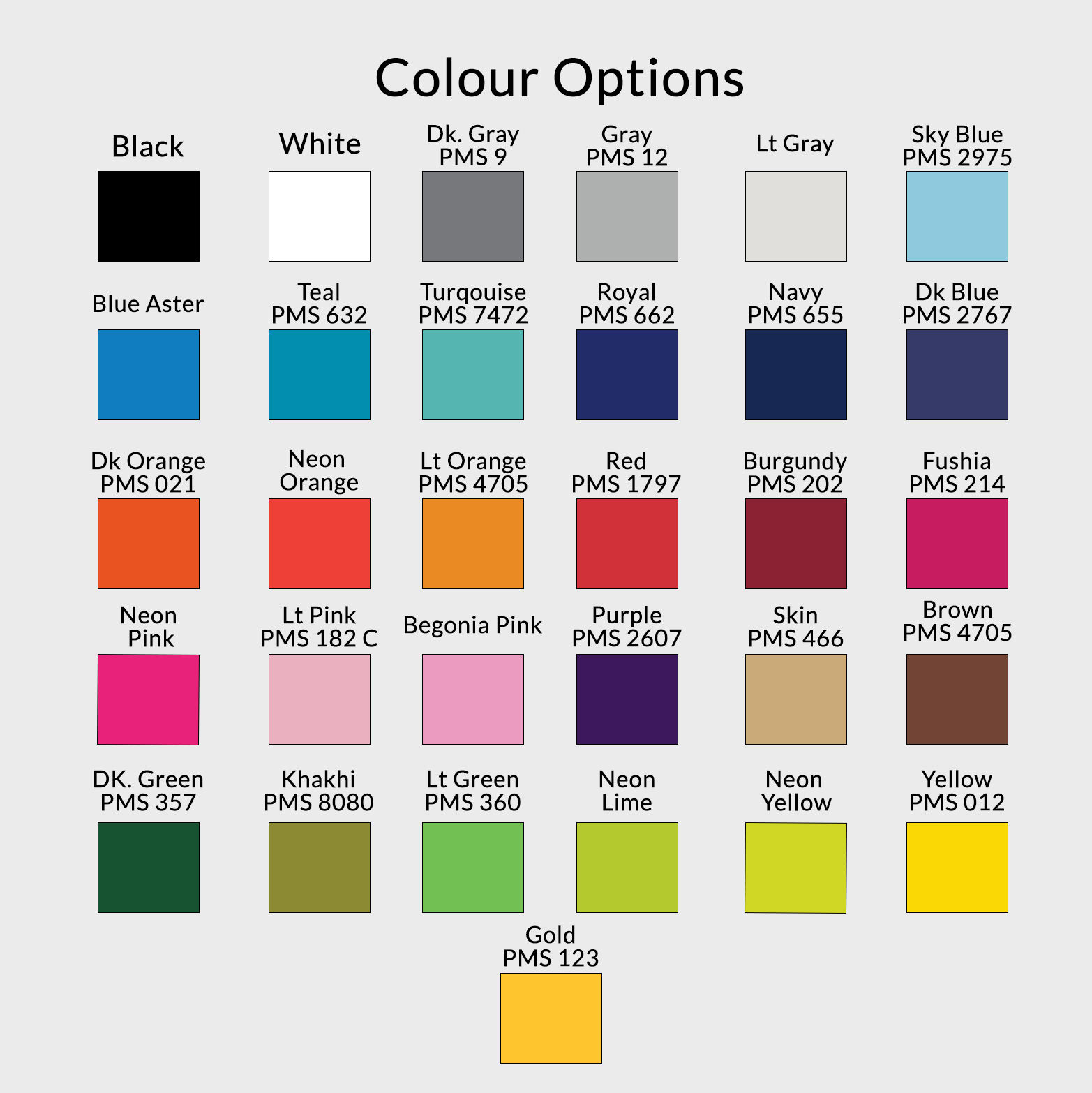Color options you can choose from for your custom printed socks.
