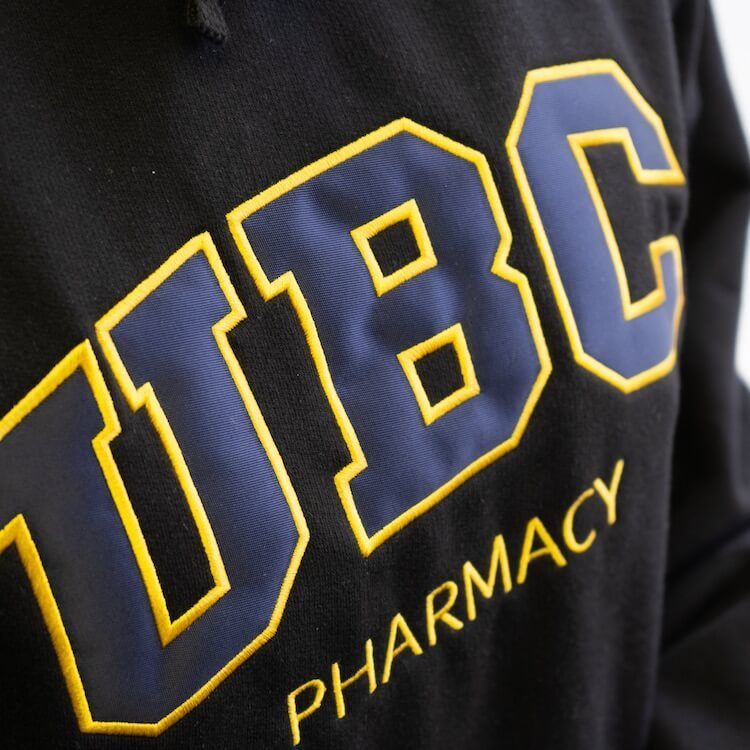 An image of a hoodie we printed for UBC Faculty of Pharmacy using applique printing!
