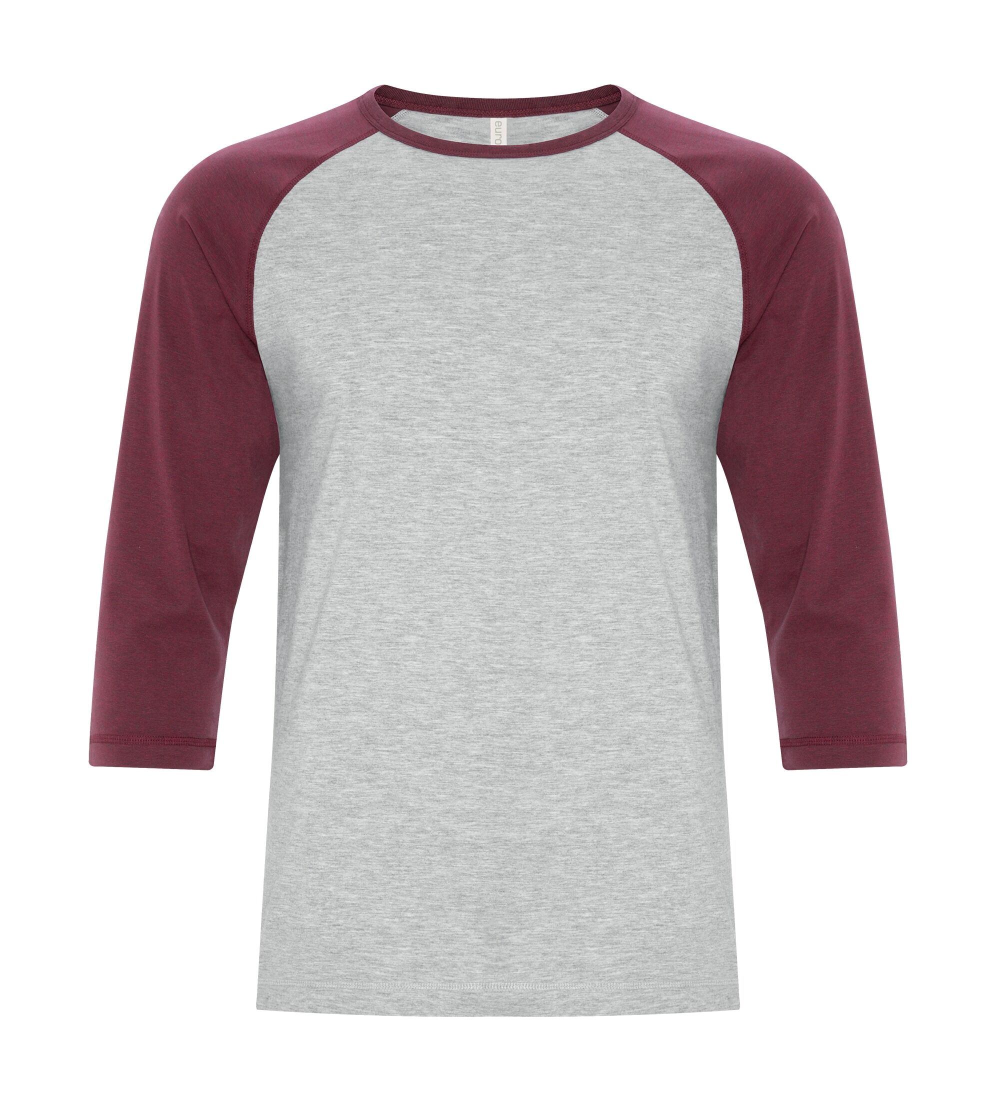 ATC Eurospun Ring Spun Baseball Tee in Athletic Grey/Cardinal Heather