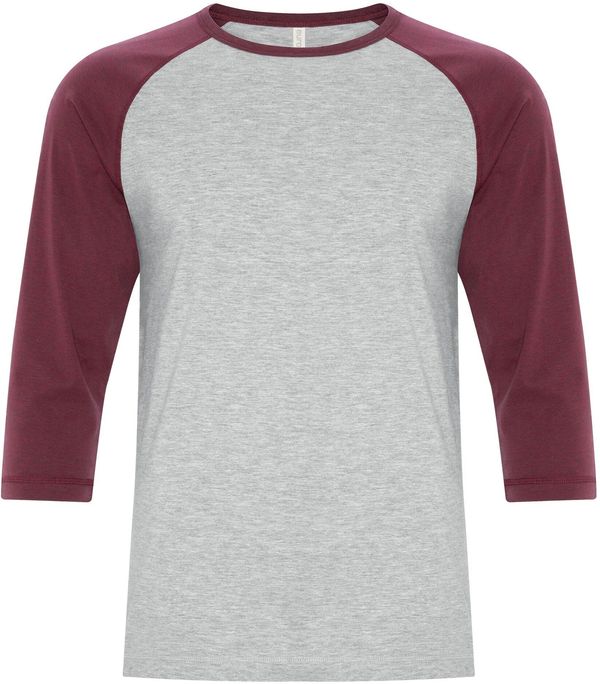 Am image of a Custom ATC Eurospun Ring Spun Baseball Tee in Athletic Grey/Cardinal Heather!