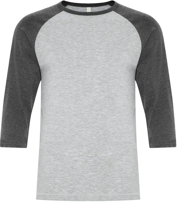 Am image of a Custom ATC Eurospun Ring Spun Baseball Tee in Athletic Grey/Charcoal Heather!