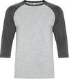 Am image of a Custom ATC Eurospun Ring Spun Baseball Tee in Athletic Grey/Charcoal Heather!