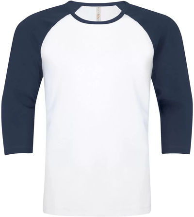 Am image of a Custom ATC Eurospun Ring Spun Baseball Tee in White/True Navy!