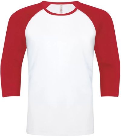 Am image of a Custom ATC Eurospun Ring Spun Baseball Tee in White/True Red!