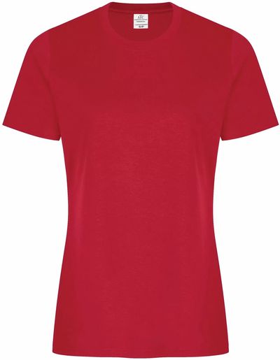 Am image of a Custom ATC everyday Ring Spun Cotton Ladies Tee in Red!