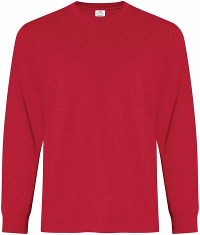 Am image of a Custom ATC Everyday Ring Spun Cotton Long Sleeve Tee in Red!