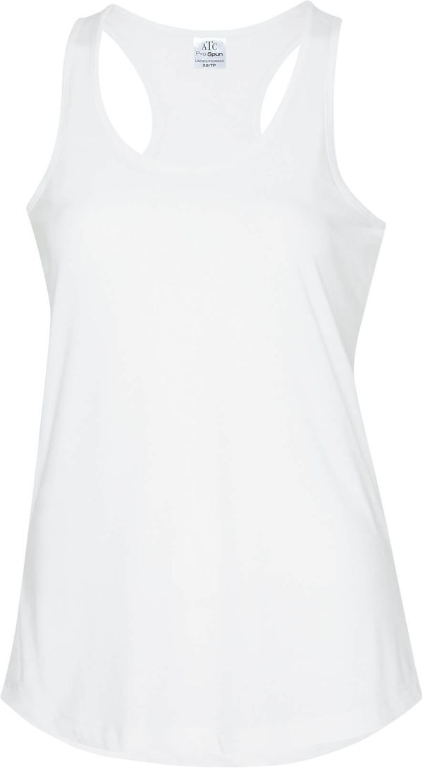 Am image of a Custom ATC Pro Spun Racerback Ladies Tank in White!