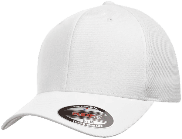 Am image of a Custom Flexfit Adult Ultrafibre and Airmesh Cap in White!