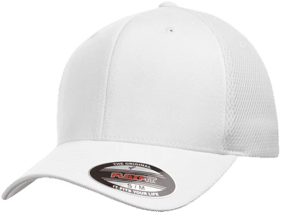 Am image of a Custom Flexfit Adult Ultrafibre and Airmesh Cap in White!