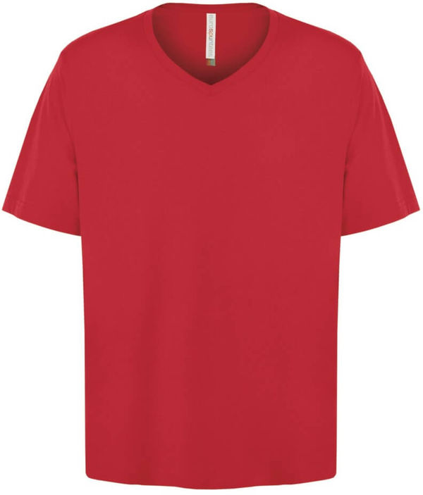Am image of a Custom ATC Eurospun Ring Spun V Neck Tee in True Red!