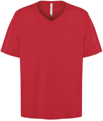 Am image of a Custom ATC Eurospun Ring Spun V Neck Tee in True Red!