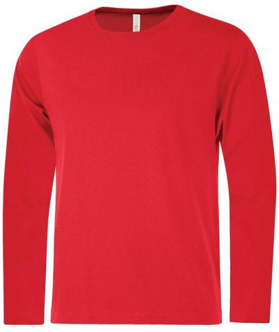 Am image of a Custom ATC Eurospun Ring spun Long Sleeve Tee in True Red!