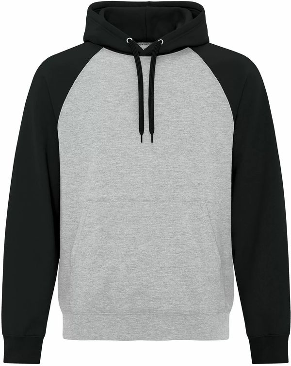 Am image of a Custom ATC Everyday Fleece Two Tone Hooded Sweatshirt in Athletic Heather/Black!