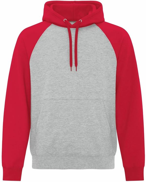 Am image of a Custom ATC Everyday Fleece Two Tone Hooded Sweatshirt in Athletic Heather/Red!